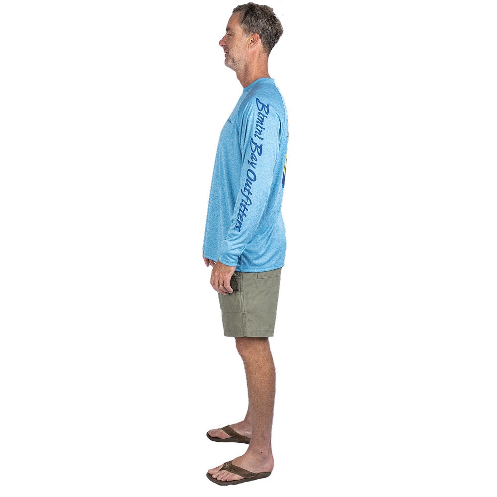Hook M' Men's Long Sleeve Shirt - Mahi 3 Gulf Blue Heather