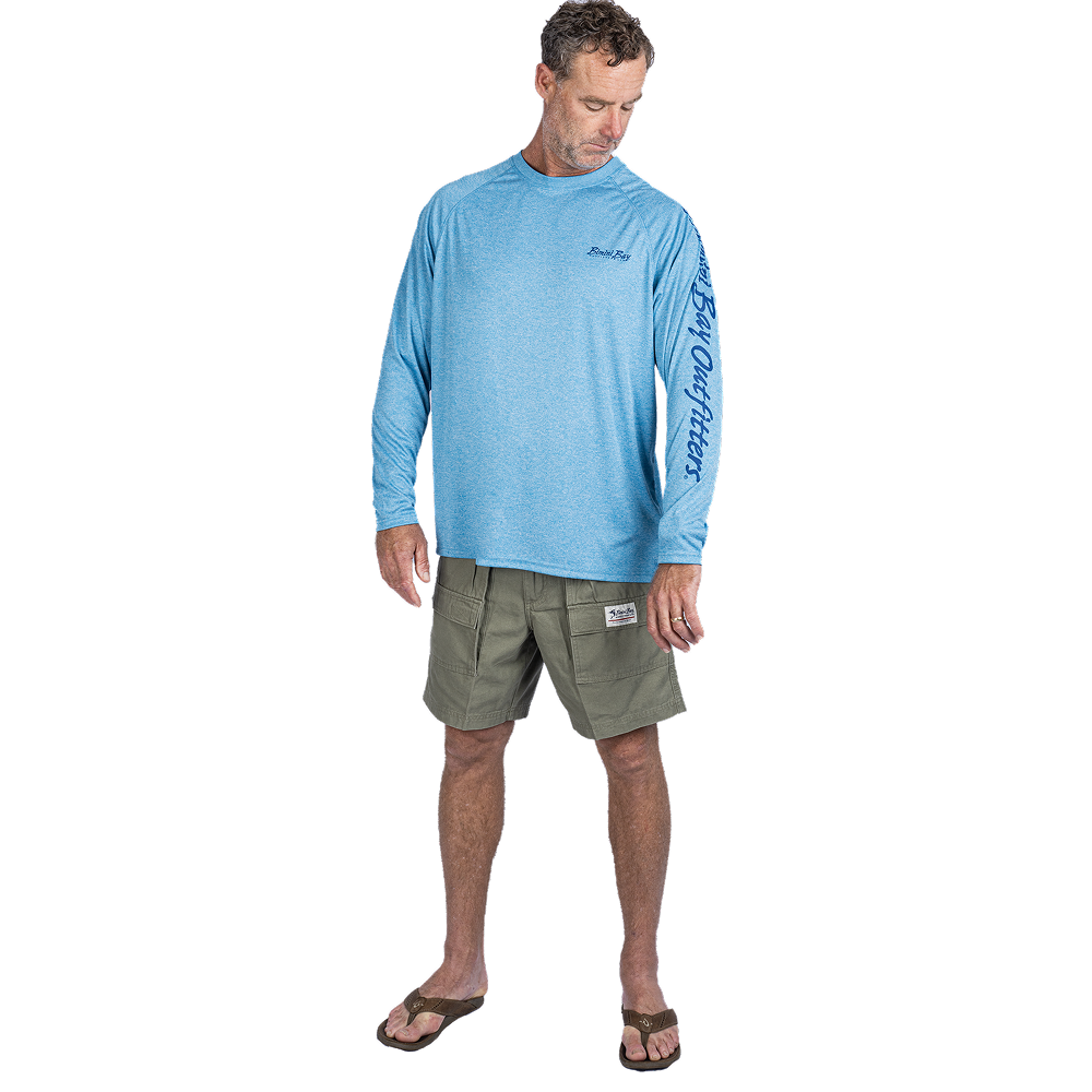 Hook M' Men's Long Sleeve Shirt - Mahi 3 Gulf Blue Heather