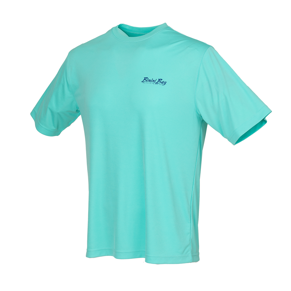 Bimini Bay Outfitters Hook M' Men's Freshwater Short Sleeve Performance  Shirt - Trout Slam Aqua