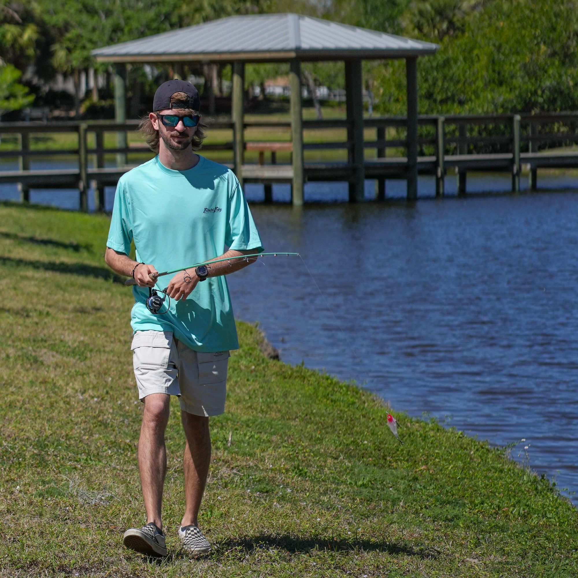 Hook M' Men's Freshwater Short Sleeve Performance Shirt - Trout Slam Aqua