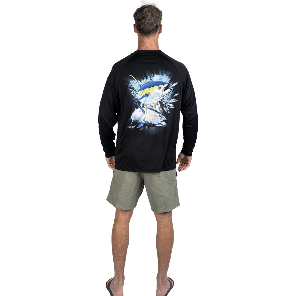Hook M' Men's Long Sleeve Shirt - Yellowfin 4 Black