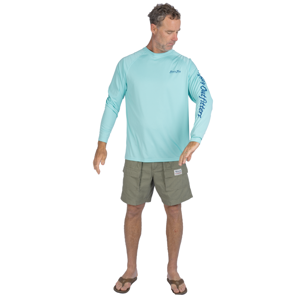 Hook M' Men's Long Sleeve Shirt - Striped Bass 4 Aqua