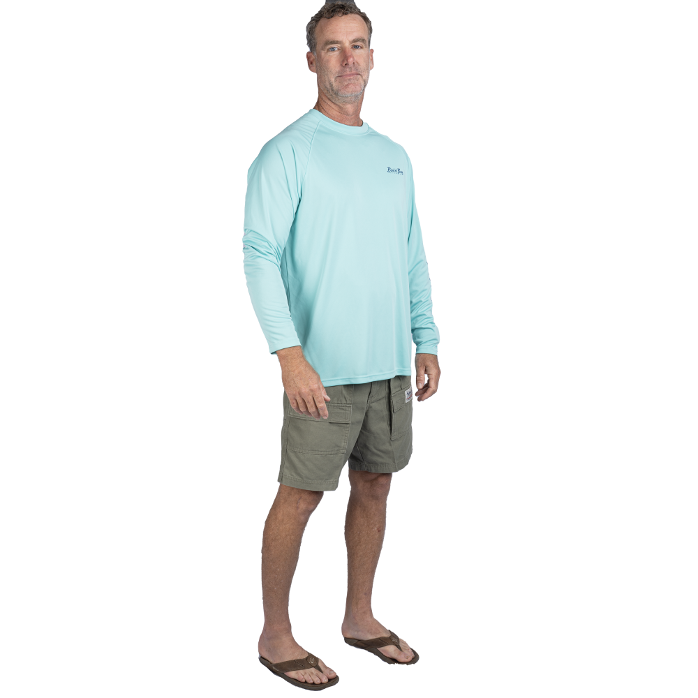 Hook M' Men's Long Sleeve Shirt - Striped Bass 4 Aqua