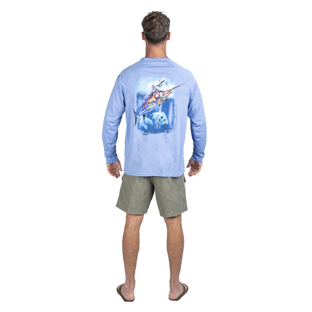 Hook M' Men's Long Sleeve Shirt - Marlin 3 Ultra Marine Heather