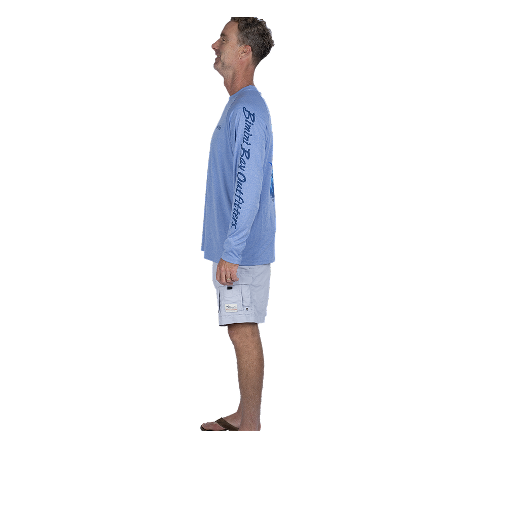 Hook M' Men's Long Sleeve Shirt - Marlin 3 Ultra Marine Heather