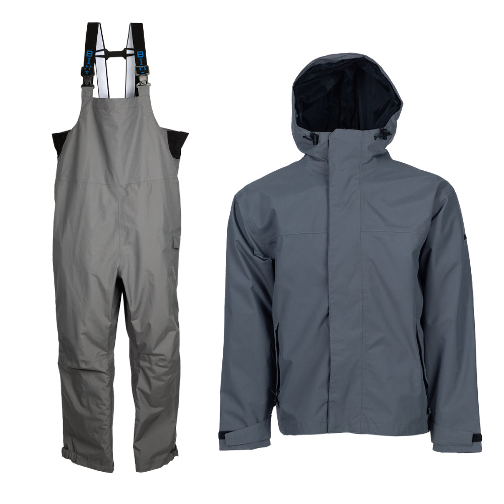 Boca Grande Men's Waterproof Breathable Bib + Gray Waterproof Breathable Jacket