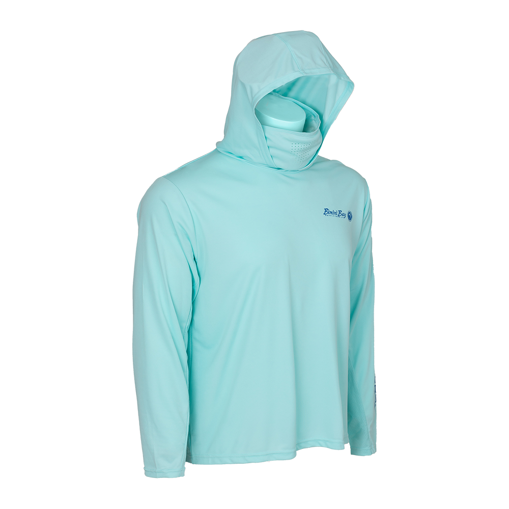 Boca Grande, fl Action Tarpon Long Sleeve UPF 50+ Dry-Fit Hoodie in Seafoam | Size Large